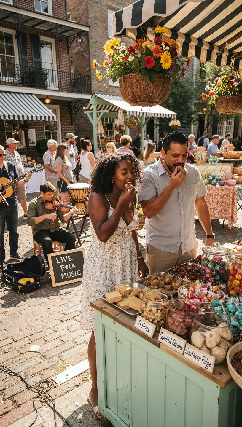 Группа туристов, наслаждающихся дегустацией еды на улице